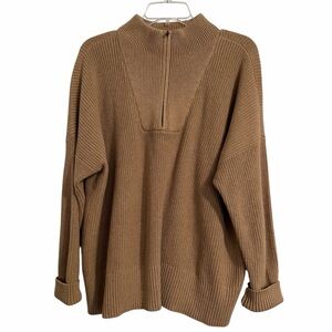 Lands' End Drifter Quarter Zip Front Light Brown Cotton Knit Sweater - L/P